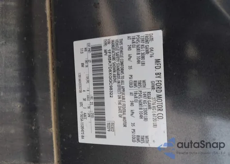 2016 Ford Explorer Xlt из США, поврежденный, VIN 1FM5K7D8XGGC98322